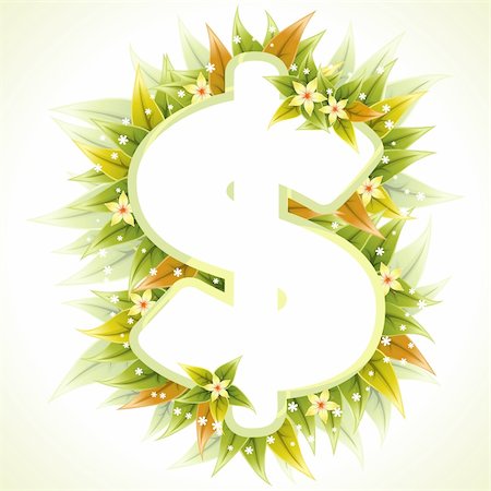 environmental business illustration - Frame made of a Dollar Sign with Green Leaves and Flowers Photographie de stock - Aubaine LD & Abonnement, Code: 400-05909327