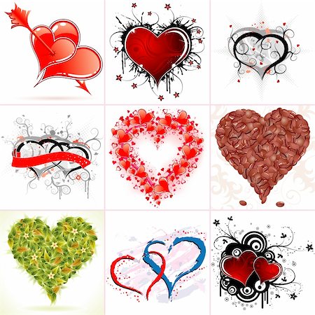 Set of Nine Hearts on Valentine's Day in Different Styles, vector illustration Stock Photo - Budget Royalty-Free & Subscription, Code: 400-05909344