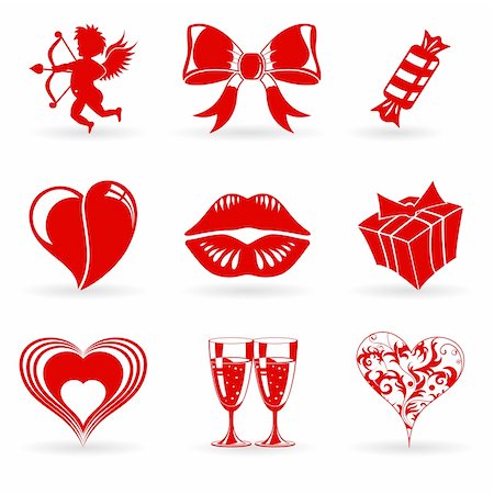Collect Valentines Day Icons with Hearts, Cupid, Lips and decoration element, vector illustration Fotografie stock - Microstock e Abbonamento, Codice: 400-05909341