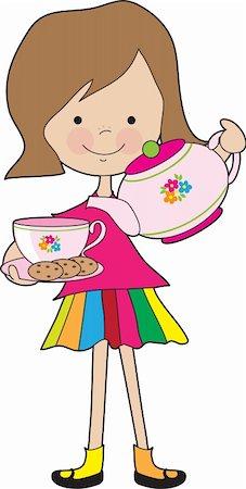 family tea time - A brightly dressed young girl, is serving tea and cookies using a colorful tea set. Stock Photo - Budget Royalty-Free & Subscription, Code: 400-05909451