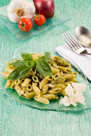 pesto on a spoon - Delicious italian pasta with ligurian pesto inside glass dishware Stock Photo - Budget Royalty-Free & Subscription, Code: 400-05909868