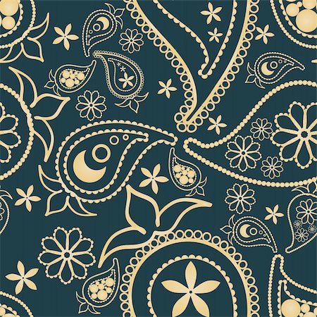 Paisley seamless pattern with dark  cyan background Stock Photo - Budget Royalty-Free & Subscription, Code: 400-05900043