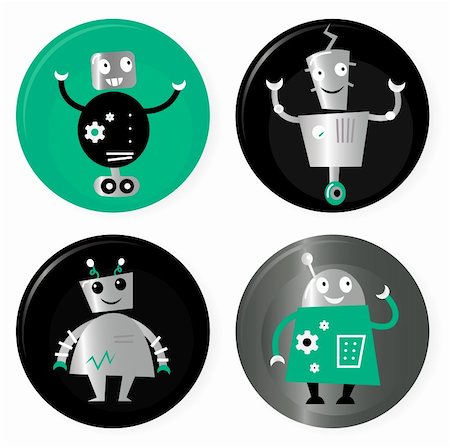 simsearch:400-07511289,k - Happy robots friends badges. Vector cartoon Illustration. Fotografie stock - Microstock e Abbonamento, Codice: 400-05900124