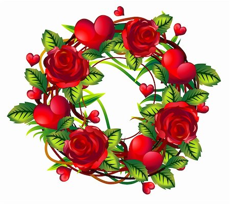 simsearch:400-03990994,k - wreath of red roses with green leaves and hearts Stock Photo - Budget Royalty-Free & Subscription, Code: 400-05900159