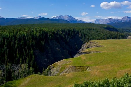 grassy field, canyon and forest with a backdrop of the Rocky Mountains in Kananaskis country Alberta, Canada Stock Photo - Budget Royalty-Free & Subscription, Code: 400-05900890