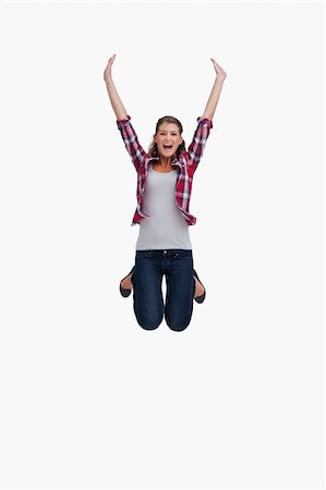 Portrait of a woman jumping against a white background Stock Photo - Budget Royalty-Free & Subscription, Code: 400-05900933