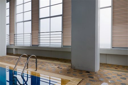 Indoor Swimming pool, stainless steel railing and large window Stock Photo - Budget Royalty-Free & Subscription, Code: 400-05901086