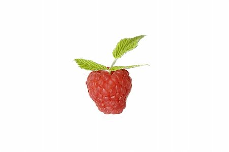 simsearch:400-07993543,k - Ripe raspberry with green leaf on white background Fotografie stock - Microstock e Abbonamento, Codice: 400-05901378