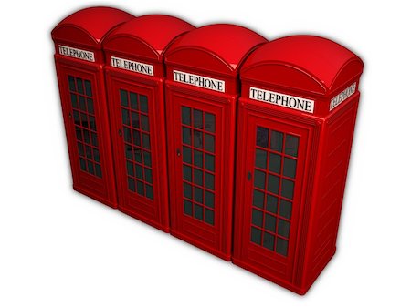 sniperz (artist) - Four telephone boxes in a row on a white background Foto de stock - Royalty-Free Super Valor e Assinatura, Número: 400-05901575