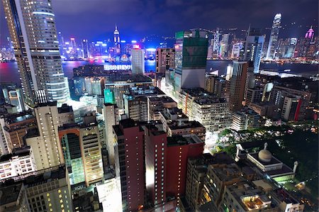 stone and glass building - Hong Kong downtown city at night Photographie de stock - Aubaine LD & Abonnement, Code: 400-05901629