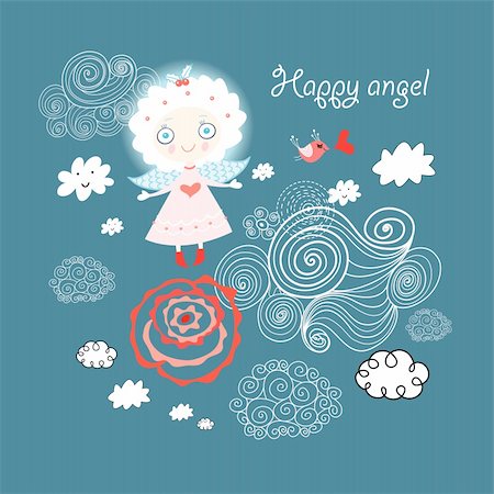 simsearch:400-05912525,k - funny angel on a blue background with clouds and a bird Stock Photo - Budget Royalty-Free & Subscription, Code: 400-05901689