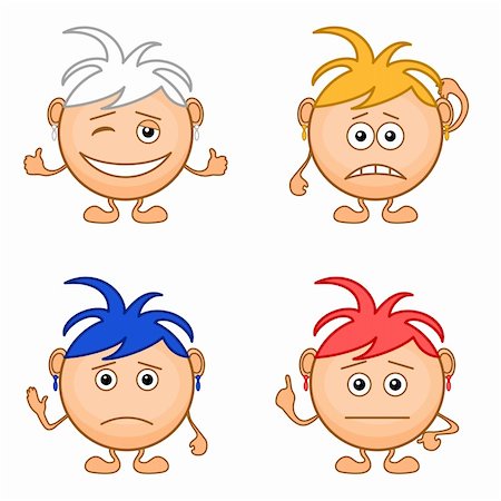 simsearch:400-05744065,k - Set of smilies girls with colored hair, symbolising various human emotions. Vector Stock Photo - Budget Royalty-Free & Subscription, Code: 400-05901854