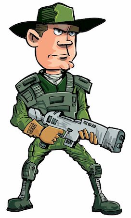Cartoon soldier with a automatic rifle. Isolated on white Stock Photo - Budget Royalty-Free & Subscription, Code: 400-05901945