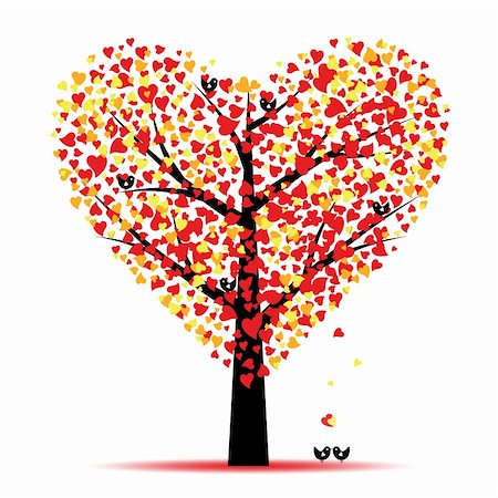 simsearch:400-05902207,k - Valentine tree with hearts leaves and birds Stock Photo - Budget Royalty-Free & Subscription, Code: 400-05902207