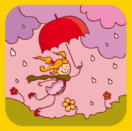 rain little girl - Illustration with a girl in the spring rain. No gradients. Photographie de stock - Aubaine LD & Abonnement, Code: 400-05902248