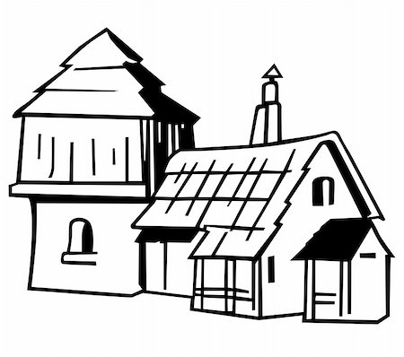 Village house - Black and White Cartoon Illustration, Vector Stock Photo - Budget Royalty-Free & Subscription, Code: 400-05903010