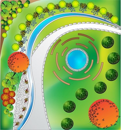 Plan of garden with symbols of tree Stockbilder - Microstock & Abonnement, Bildnummer: 400-05903043