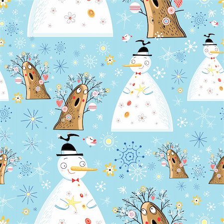 simsearch:400-05724880,k - seamless pattern of winter snowmen and trees on a blue background with snowflakes Photographie de stock - Aubaine LD & Abonnement, Code: 400-05903131