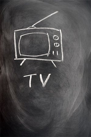 TV set drawn in chalk on a blackboard Stock Photo - Budget Royalty-Free & Subscription, Code: 400-05903182