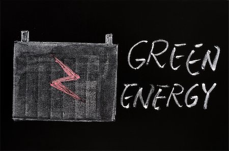 recharging batteries symbol - Green energy symbol drawn with chalk on a blackboard Stock Photo - Budget Royalty-Free & Subscription, Code: 400-05903206