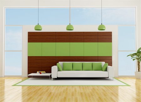 simsearch:625-02926406,k - contemporary living room with wooden panel and sofa-rendering Foto de stock - Super Valor sin royalties y Suscripción, Código: 400-05903561