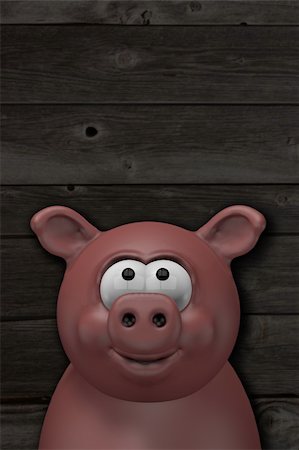 pig roast - happy pig head in front of old wooden wall - 3d cartoon illustration Stock Photo - Budget Royalty-Free & Subscription, Code: 400-05903600
