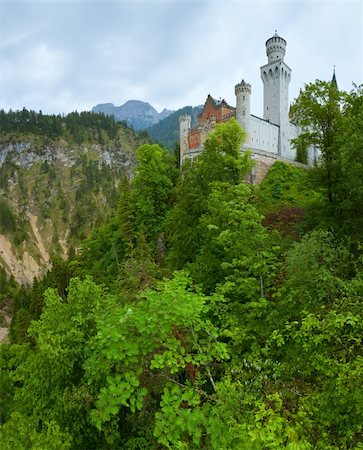 schwangau - Historic medieval Neuschwanstein Castle in Bavaria (Germany).  Two shots composite picture Stockbilder - Microstock & Abonnement, Bildnummer: 400-05903963