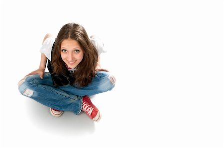 young girl sitting on a floor Foto de stock - Super Valor sin royalties y Suscripción, Código: 400-05914012