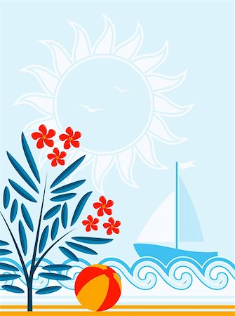 rose bay - vector oleander, beach ball and sailboat floating on sea, Adobe Illustrator 8 format Foto de stock - Royalty-Free Super Valor e Assinatura, Número: 400-05915082