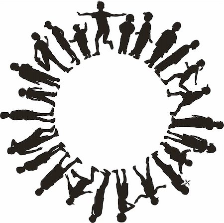 friends silhouette group - vector illustration of various children in the circle Stock Photo - Budget Royalty-Free & Subscription, Code: 400-05915134