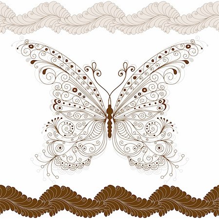 floral vector - Seamless floral pattern with big vintage brown butterfly (vector) Photographie de stock - Aubaine LD & Abonnement, Code: 400-05915357