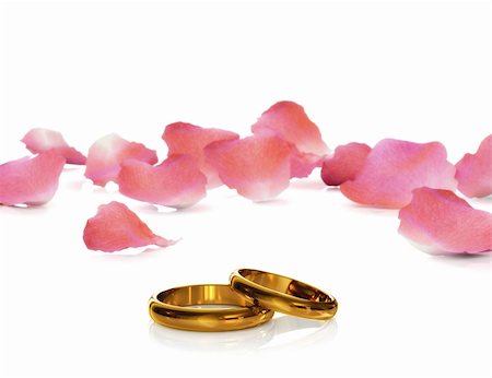 simsearch:400-04986179,k - Golden wedding rings with rose petals. Isolated on white.3d rendered. Stock Photo - Budget Royalty-Free & Subscription, Code: 400-05915436
