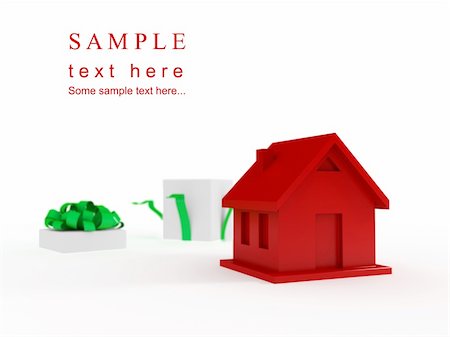 simsearch:400-07420953,k - Red house and opened gift box with a green ribbon. Real estate concept. The house as gift. Stock Photo - Budget Royalty-Free & Subscription, Code: 400-05915439