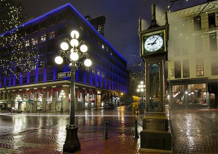 rainy street scene - Gastown Steam Clock in Vancouver BC Canada on a Rainy Night Stock Photo - Budget Royalty-Free & Subscription, Code: 400-05916750