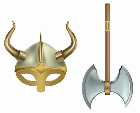 vector illustration of viking helmet and axe on white background Stock Photo - Budget Royalty-Free & Subscription, Code: 400-05916968