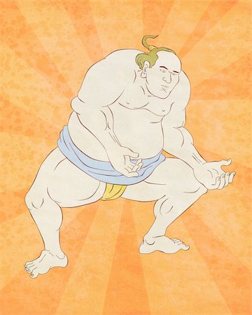 sumo wrestler - illustration of a Japanese sumo wrestler done in cartoon style with sunburst in background Foto de stock - Super Valor sin royalties y Suscripción, Código: 400-05916998