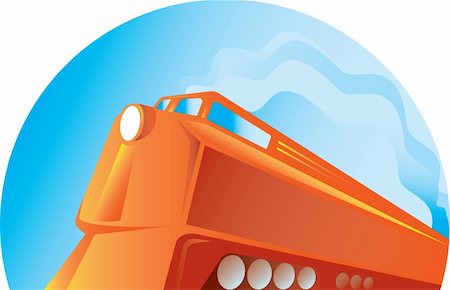 illustration of a diesel train viewed from low angle done in retro style on isolated background Stock Photo - Budget Royalty-Free & Subscription, Code: 400-05917002