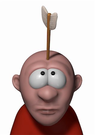 picture of man with arrow in head - cartoon character with arrow in his head - 3d illustration Stock Photo - Budget Royalty-Free & Subscription, Code: 400-05917124