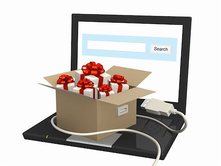 simsearch:400-08133409,k - Laptop and many gifts. Objects isolated over white Foto de stock - Super Valor sin royalties y Suscripción, Código: 400-05917147