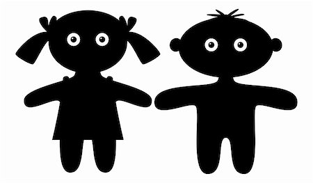 simsearch:400-05221036,k - Dolls, little boy and girl, black silhouette, isolated. Vector Photographie de stock - Aubaine LD & Abonnement, Code: 400-05917141