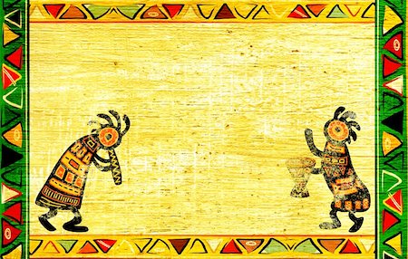 Dancing musician. Grunge background with African traditional patterns Stock Photo - Budget Royalty-Free & Subscription, Code: 400-05917165