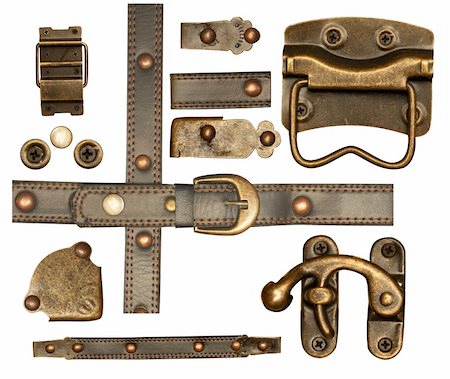 Collection of metal and leather elements for scrapbooking design. Isolated over white Photographie de stock - Aubaine LD & Abonnement, Code: 400-05917176