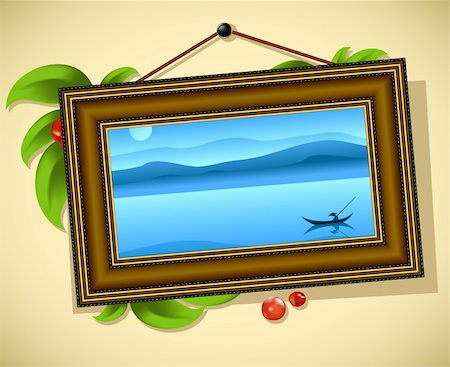 vintage baguette frame with leaves and landscape Stock Photo - Budget Royalty-Free & Subscription, Code: 400-05917202