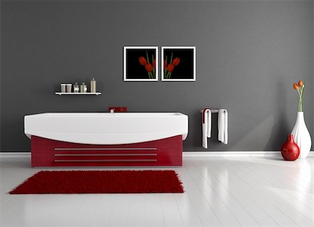 simsearch:400-04159088,k - red and black minimalist bathroom - rendering Stock Photo - Budget Royalty-Free & Subscription, Code: 400-05917214