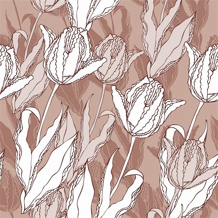 simsearch:400-06096999,k - Vector floral seamless background with the hand-drawn tulips Stock Photo - Budget Royalty-Free & Subscription, Code: 400-05917466