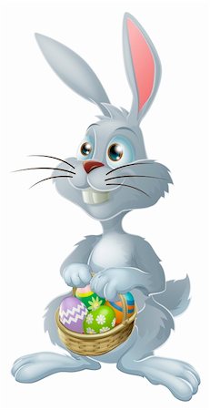 simsearch:400-07307426,k - The Easter bunny with a basket full of painted Easter eggs Stock Photo - Budget Royalty-Free & Subscription, Code: 400-05917522