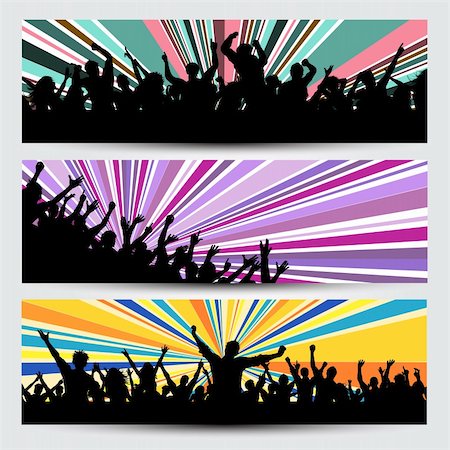 simsearch:400-04369984,k - Collection of three different party crowd banner designs Stock Photo - Budget Royalty-Free & Subscription, Code: 400-05917563