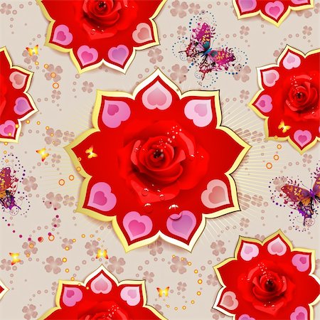 simsearch:400-05894204,k - Seamless pattern with roses and butterflies for Valentine's day Photographie de stock - Aubaine LD & Abonnement, Code: 400-05917743