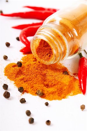 scattered spices - Glass bottle with pepper on white background Stock Photo - Budget Royalty-Free & Subscription, Code: 400-05917949