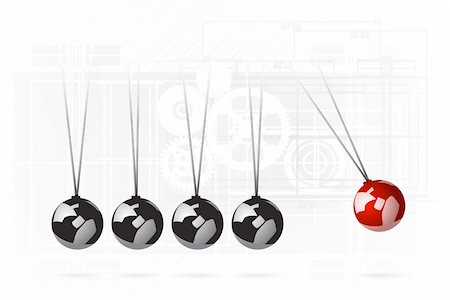 Newton's cradle concept on bllueprint background. Vector illustration Stock Photo - Budget Royalty-Free & Subscription, Code: 400-05918392